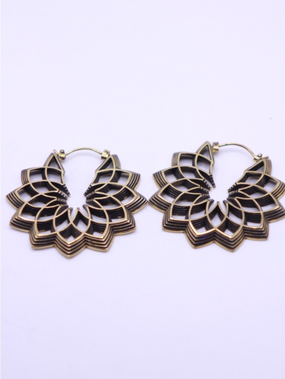 Maya Jewelry "Merkato" Brass Lotus 3 Dimensional Design Earrings